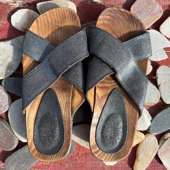 Fiorentine + Baker Wooden Sole Pebbled Leather Sandals - Picture 1 of 8